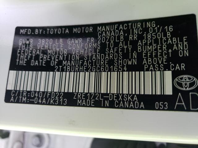 Photo 9 VIN: 2T1BURHE2GC601654 - TOYOTA COROLLA L 