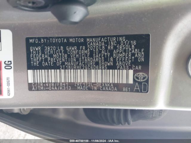 Photo 8 VIN: 2T1BURHE2GC606885 - TOYOTA COROLLA 