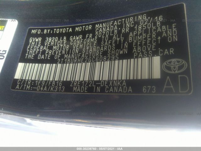 Photo 8 VIN: 2T1BURHE2GC608295 - TOYOTA COROLLA 