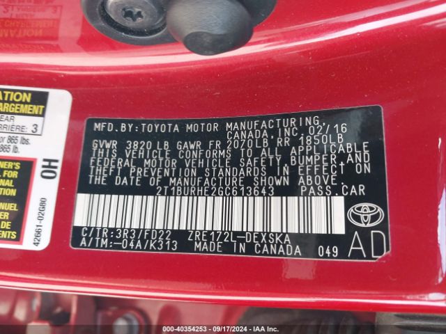 Photo 8 VIN: 2T1BURHE2GC613643 - TOYOTA COROLLA 