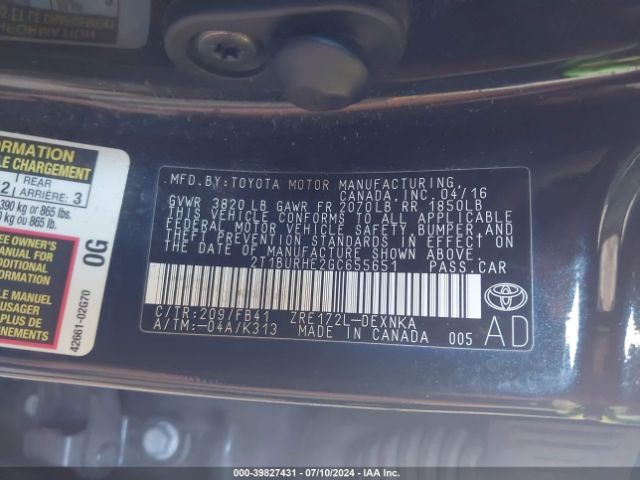 Photo 8 VIN: 2T1BURHE2GC655651 - TOYOTA COROLLA 