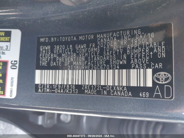 Photo 8 VIN: 2T1BURHE2GC670134 - TOYOTA COROLLA 