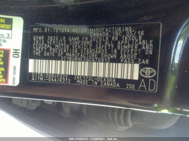 Photo 8 VIN: 2T1BURHE2GC670912 - TOYOTA COROLLA 