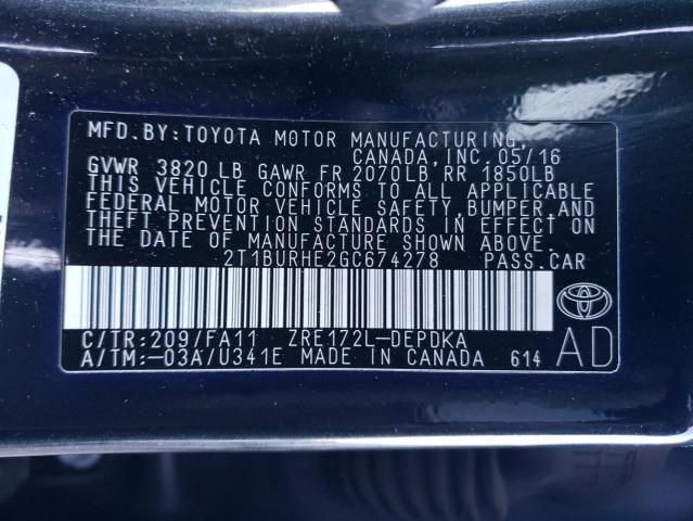 Photo 11 VIN: 2T1BURHE2GC674278 - TOYOTA COROLLA L 