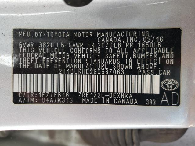 Photo 9 VIN: 2T1BURHE2GC687063 - TOYOTA COROLLA 