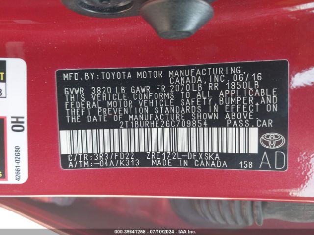 Photo 8 VIN: 2T1BURHE2GC709854 - TOYOTA COROLLA 