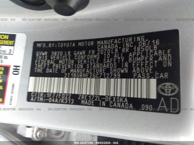 Photo 8 VIN: 2T1BURHE2GC712799 - TOYOTA COROLLA 