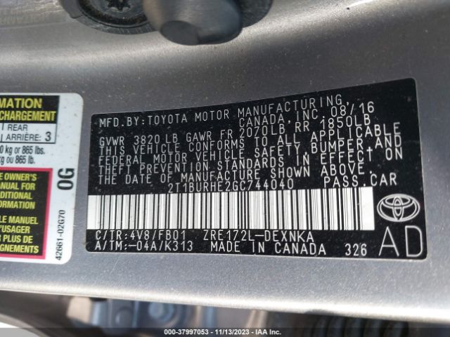 Photo 8 VIN: 2T1BURHE2GC744040 - TOYOTA COROLLA 