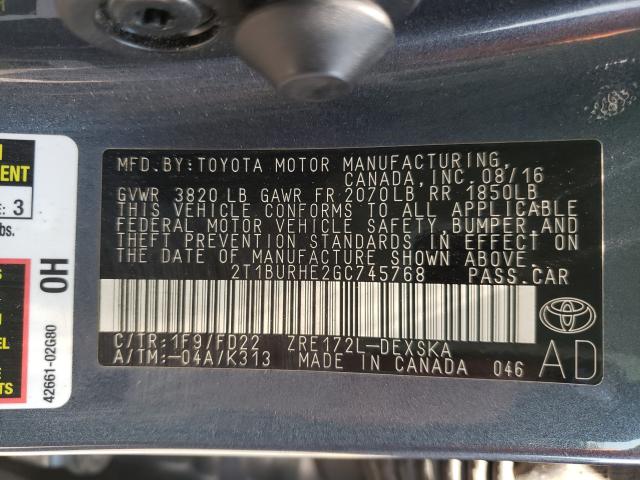 Photo 9 VIN: 2T1BURHE2GC745768 - TOYOTA COROLLA L 