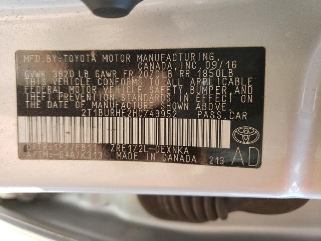 Photo 9 VIN: 2T1BURHE2HC749952 - TOYOTA COROLLA L 