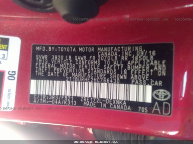 Photo 8 VIN: 2T1BURHE2HC766430 - TOYOTA COROLLA 