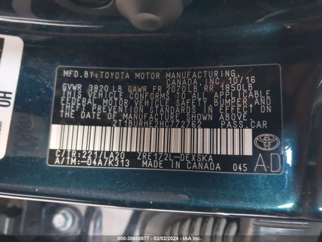 Photo 8 VIN: 2T1BURHE2HC772762 - TOYOTA COROLLA 