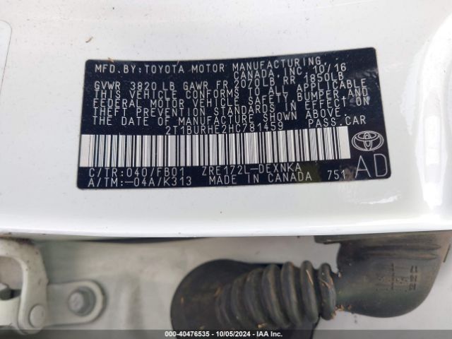 Photo 8 VIN: 2T1BURHE2HC781459 - TOYOTA COROLLA 