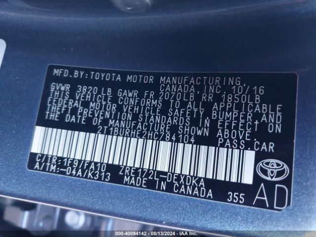 Photo 8 VIN: 2T1BURHE2HC784104 - TOYOTA COROLLA 