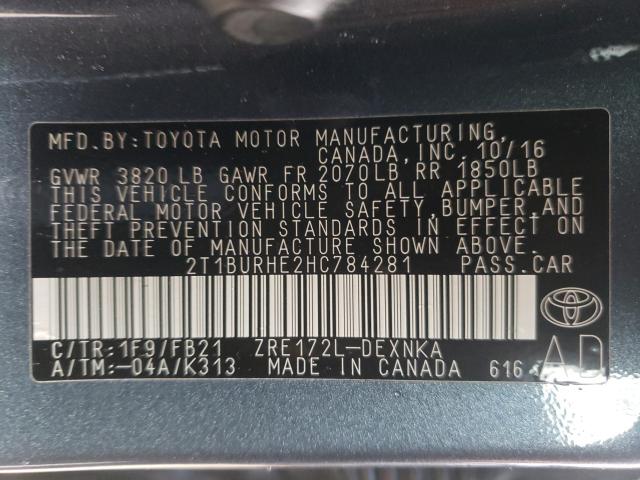 Photo 9 VIN: 2T1BURHE2HC784281 - TOYOTA COROLLA L 