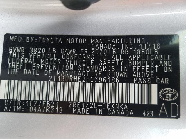 Photo 9 VIN: 2T1BURHE2HC796186 - TOYOTA COROLLA L 