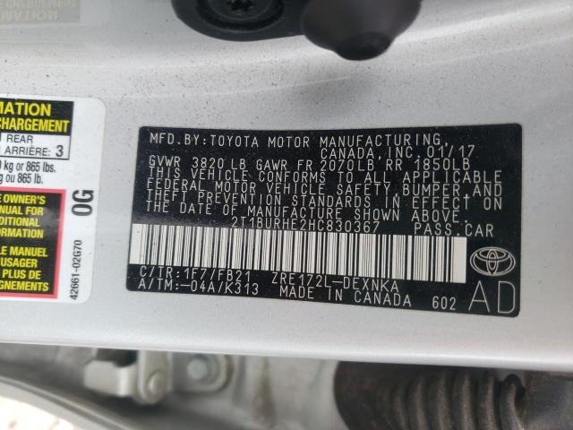 Photo 9 VIN: 2T1BURHE2HC830367 - TOYOTA COROLLA L 