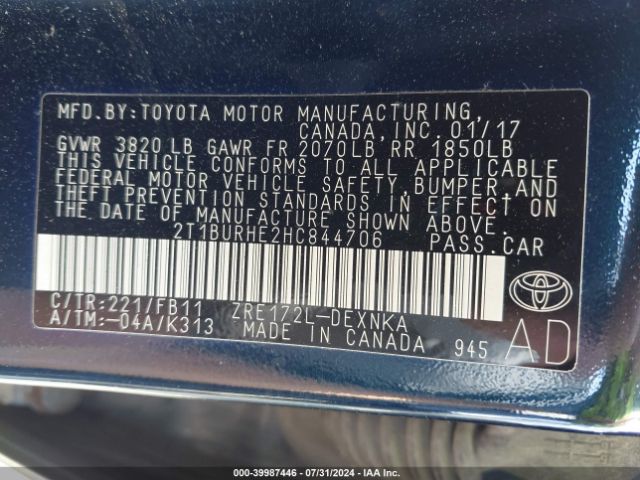 Photo 8 VIN: 2T1BURHE2HC844706 - TOYOTA COROLLA 