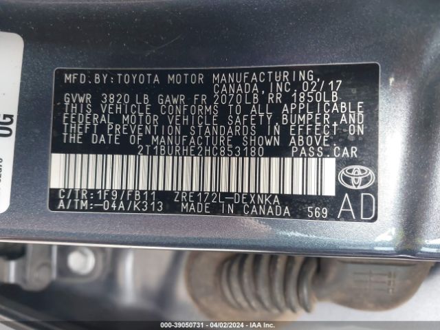 Photo 8 VIN: 2T1BURHE2HC853180 - TOYOTA COROLLA 