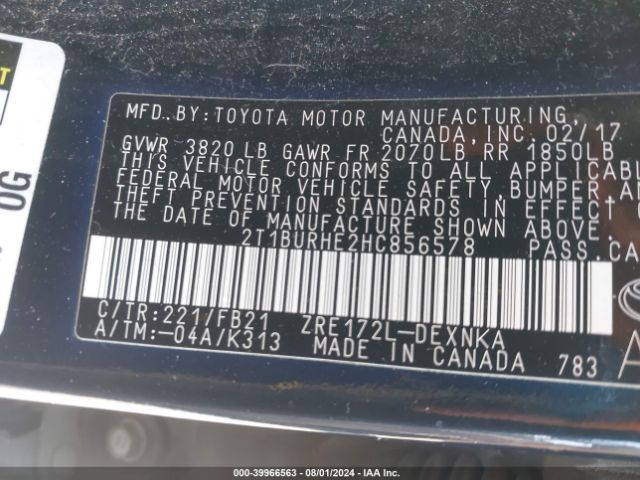 Photo 8 VIN: 2T1BURHE2HC856578 - TOYOTA COROLLA 