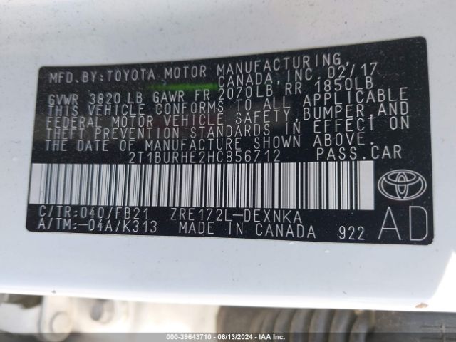 Photo 8 VIN: 2T1BURHE2HC856712 - TOYOTA COROLLA 