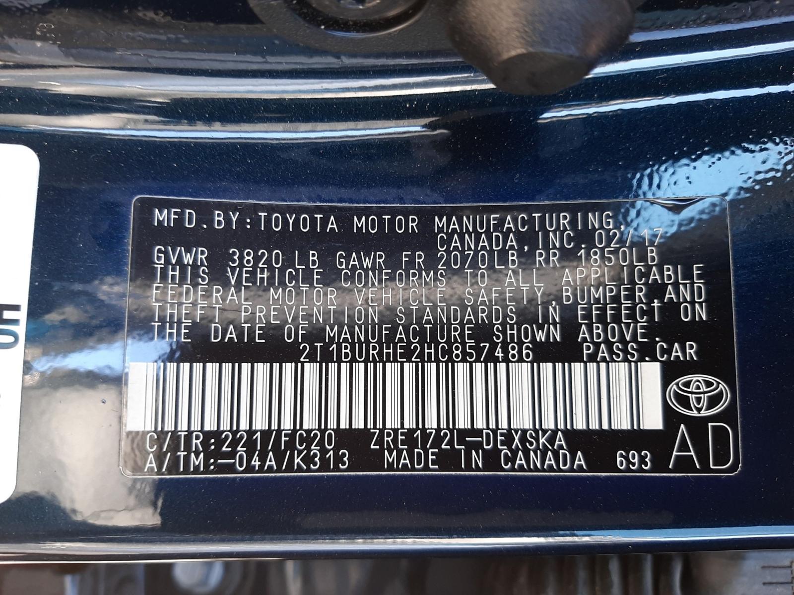 Photo 9 VIN: 2T1BURHE2HC857486 - TOYOTA COROLLA L 