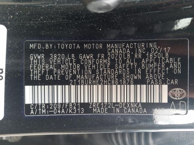 Photo 9 VIN: 2T1BURHE2HC861876 - TOYOTA COROLLA L 