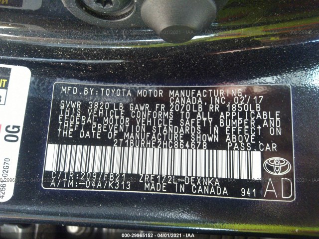 Photo 8 VIN: 2T1BURHE2HC864678 - TOYOTA COROLLA 