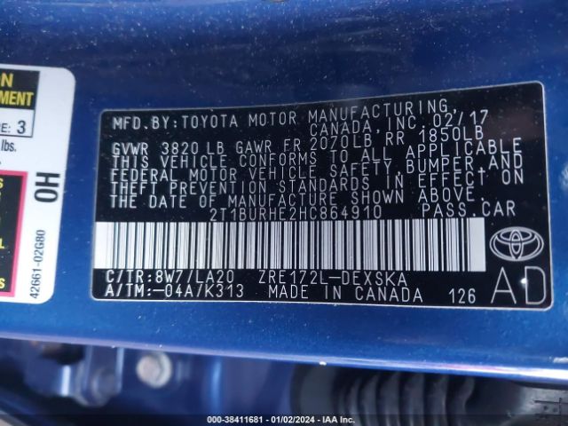 Photo 8 VIN: 2T1BURHE2HC864910 - TOYOTA COROLLA 