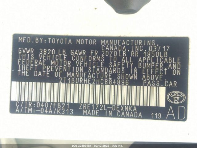 Photo 8 VIN: 2T1BURHE2HC884896 - TOYOTA COROLLA 