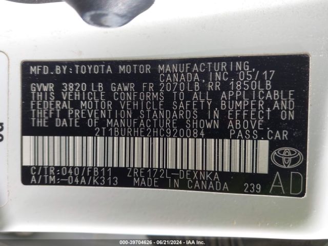 Photo 8 VIN: 2T1BURHE2HC920084 - TOYOTA COROLLA 