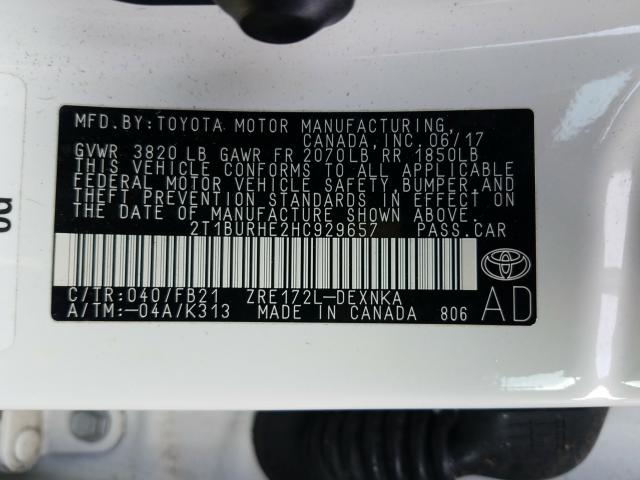 Photo 9 VIN: 2T1BURHE2HC929657 - TOYOTA COROLLA L 