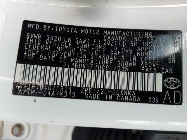 Photo 9 VIN: 2T1BURHE2HC937015 - TOYOTA COROLLA L 