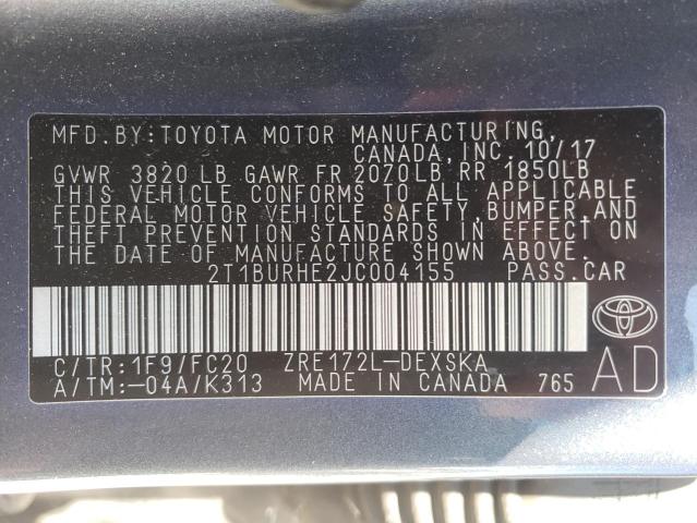 Photo 9 VIN: 2T1BURHE2JC004155 - TOYOTA COROLLA L 