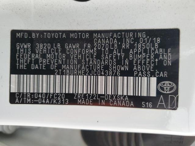 Photo 12 VIN: 2T1BURHE2JC043876 - TOYOTA COROLLA L 