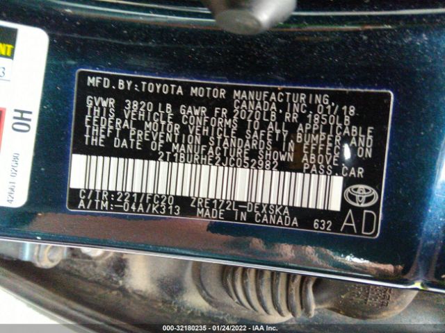 Photo 8 VIN: 2T1BURHE2JC052982 - TOYOTA COROLLA 