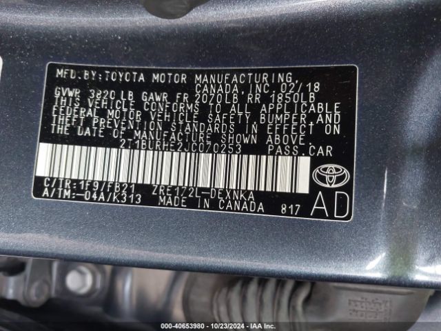 Photo 8 VIN: 2T1BURHE2JC070253 - TOYOTA COROLLA 