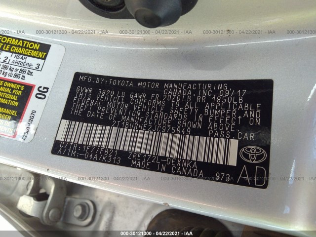 Photo 8 VIN: 2T1BURHE2JC975849 - TOYOTA COROLLA 