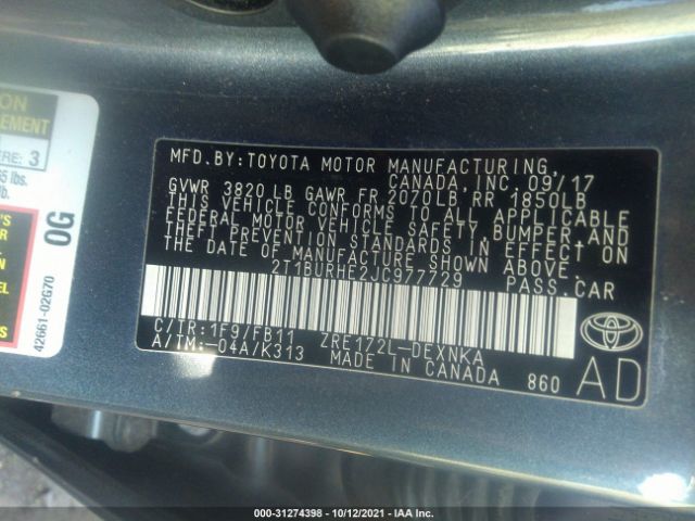 Photo 8 VIN: 2T1BURHE2JC977729 - TOYOTA COROLLA 