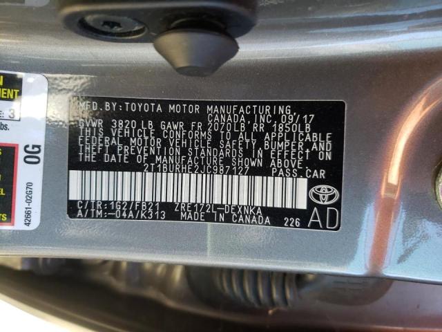 Photo 11 VIN: 2T1BURHE2JC987127 - TOYOTA COROLLA L 