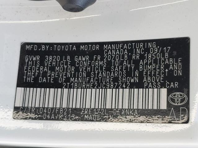 Photo 11 VIN: 2T1BURHE2JC987242 - TOYOTA COROLLA L 