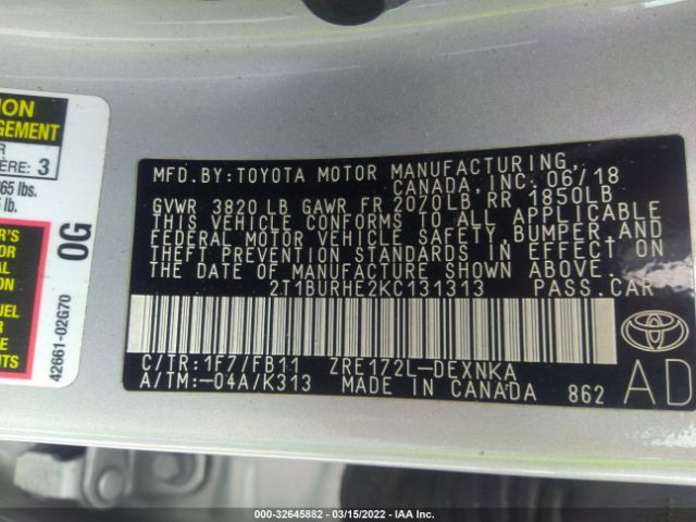 Photo 8 VIN: 2T1BURHE2KC131313 - TOYOTA COROLLA 