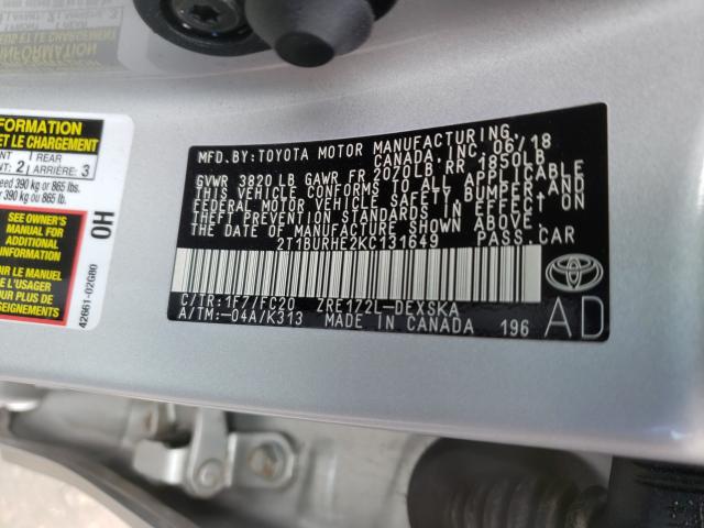 Photo 9 VIN: 2T1BURHE2KC131649 - TOYOTA COROLLA L 