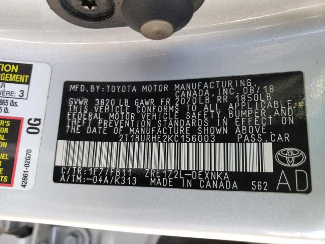 Photo 9 VIN: 2T1BURHE2KC156003 - TOYOTA COROLLA L 