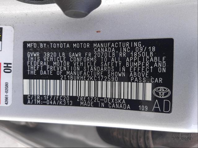 Photo 9 VIN: 2T1BURHE2KC172590 - TOYOTA COROLLA L 