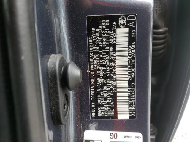 Photo 9 VIN: 2T1BURHE2KC207497 - TOYOTA COROLLA L 