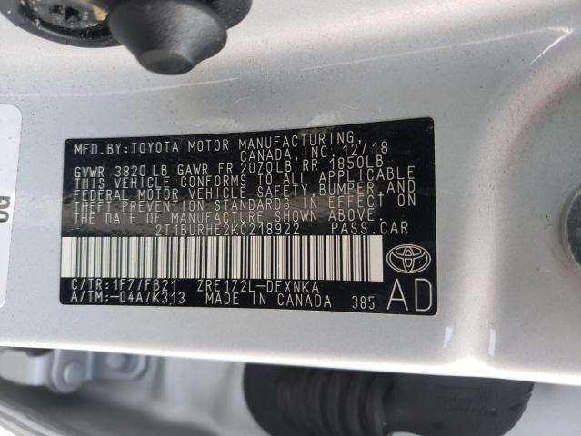 Photo 9 VIN: 2T1BURHE2KC218922 - TOYOTA COROLLA L 