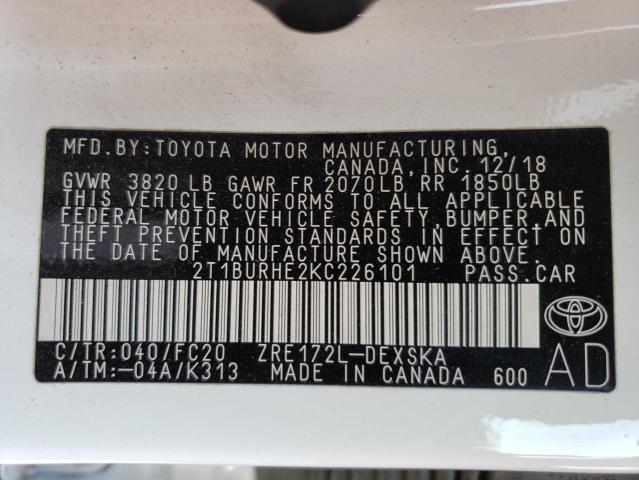 Photo 11 VIN: 2T1BURHE2KC226101 - TOYOTA COROLLA L 