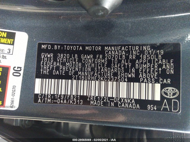 Photo 8 VIN: 2T1BURHE2KC237504 - TOYOTA COROLLA 