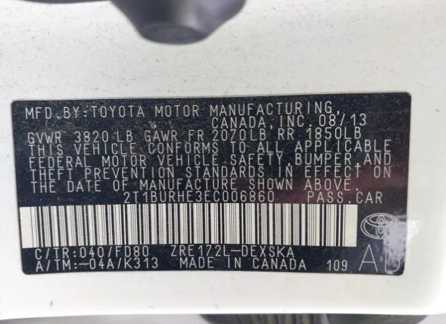 Photo 8 VIN: 2T1BURHE3EC006860 - TOYOTA COROLLA 